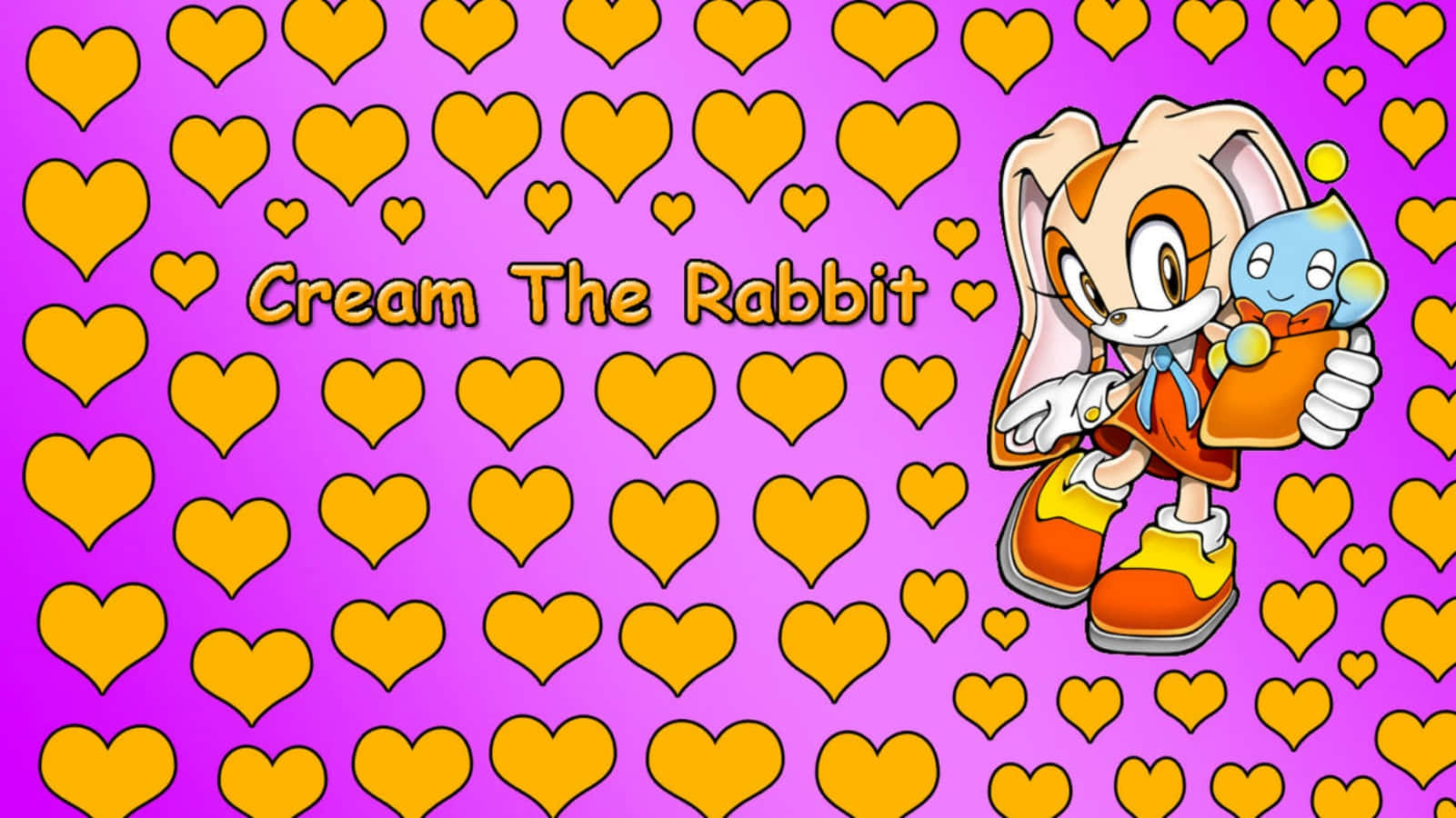 Cream The Rabbit 桌布 壁紙 — Cream the Rabbit 在充滿金色心心的鮮豔粉紅色背景中抱著她的藍色Chao。