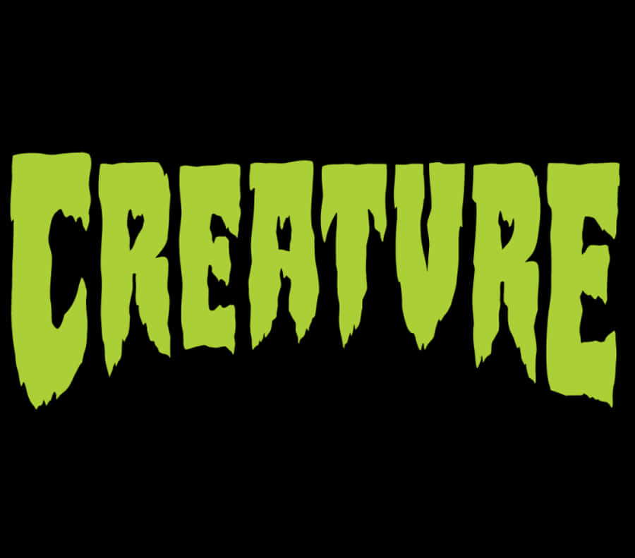桌布 壁紙 — 「creature」一詞以鋸齒狀的萊姆綠色字母呈現，在純黑色背景上像黏液般滴落。