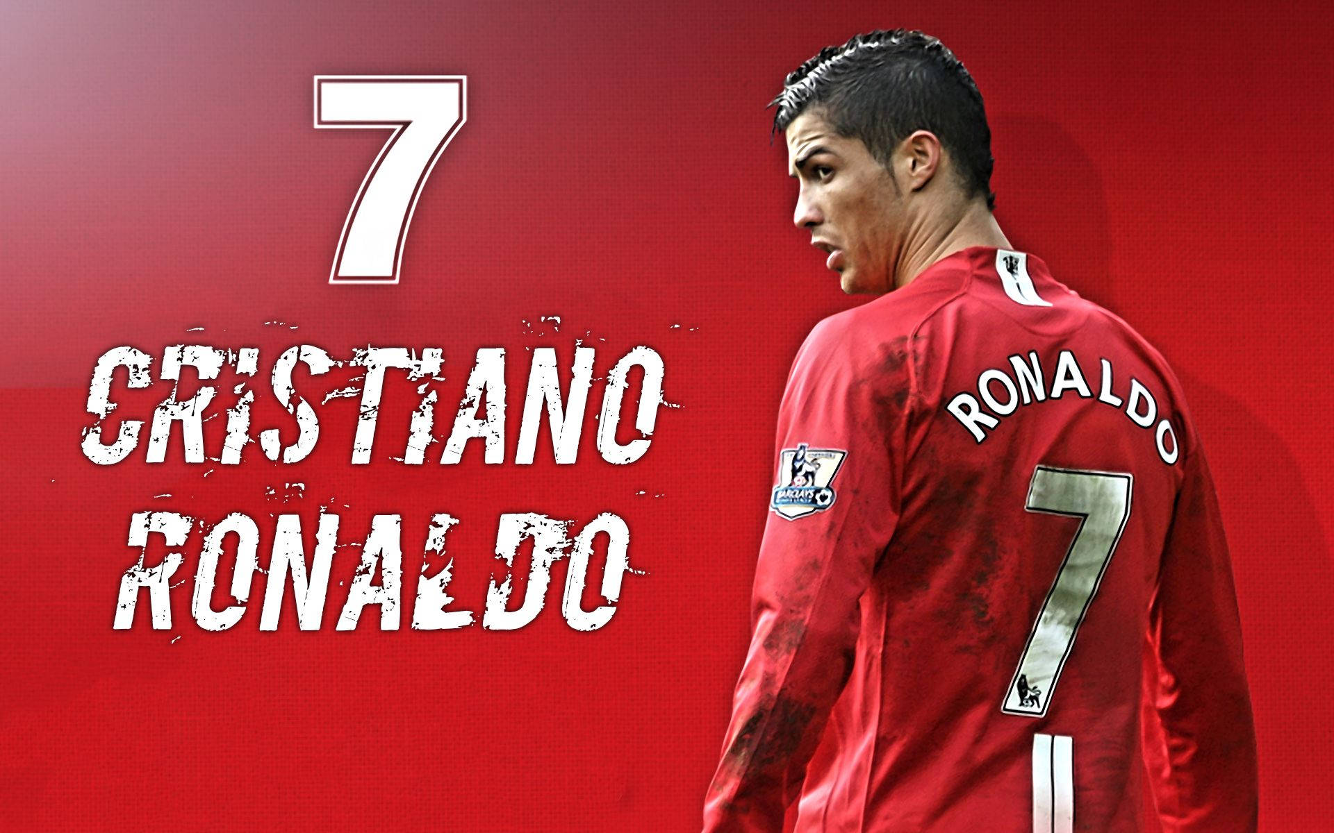 Cristiano Ronaldo 身穿紅色曼聯7號球衣，背景為紅色。 — 克里斯蒂亞諾·羅納度 曼聯 壁紙