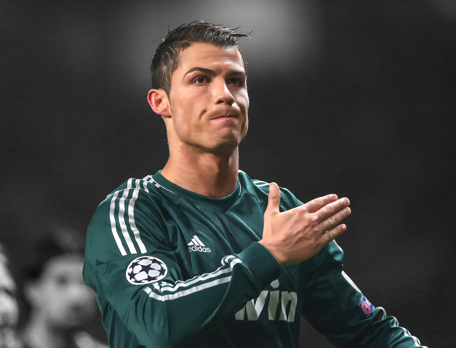 Cristiano Ronaldo 晚上穿著綠色皇家馬德里訓練服鼓掌。 — 皇家馬德里 GIF 壁紙