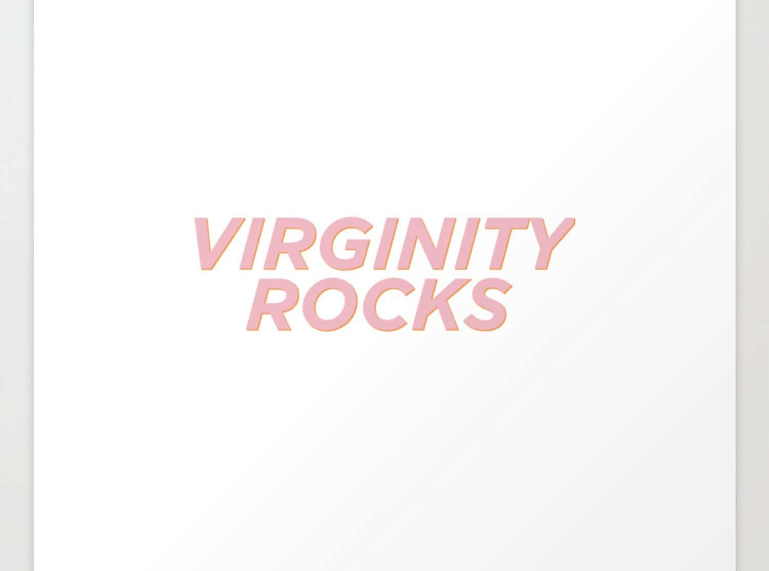  壁紙 — 粗體粉紅色文字 'VIRGINITY ROCKS' 居中顯示在帶有微妙漸變的純白背景上。