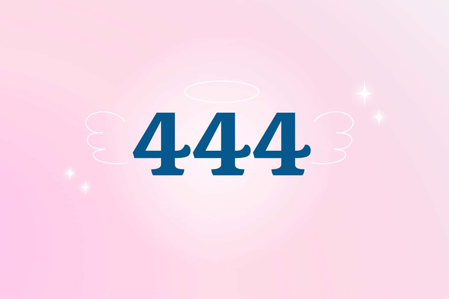 壁紙 — 粗體藍色數字444，帶有天使翅膀和光環，背景為柔和的粉紅色漸變，並有閃爍星星。