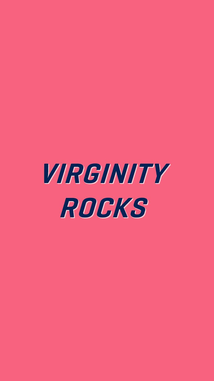  壁紙 — 粗體藍色文字 virginity rocks 居中顯示在純粉紅色背景上。