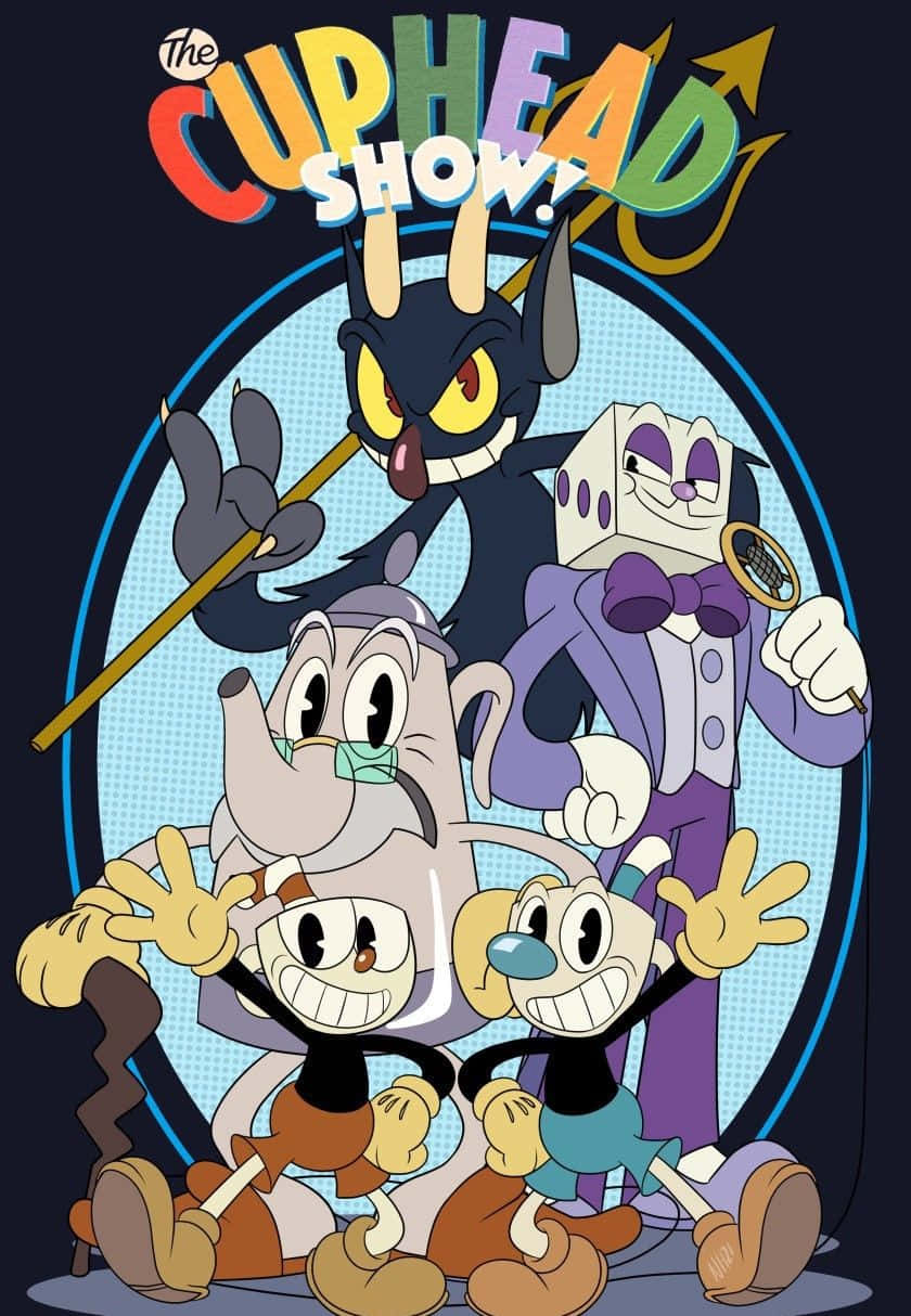 茶杯頭 桌布 壁紙 — Cuphead 和他的朋友們在色彩鮮豔、表情俏皮的卡通海報中愉快地擺姿勢。
