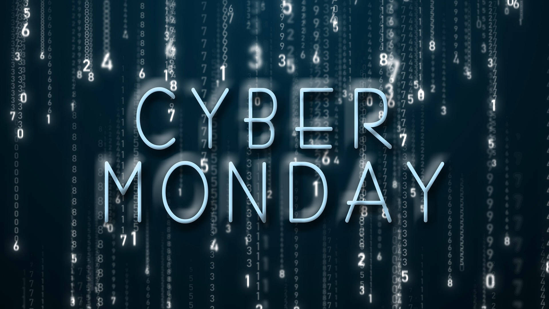 深色背景上帶有墜落數字的 Cyber Monday 文字