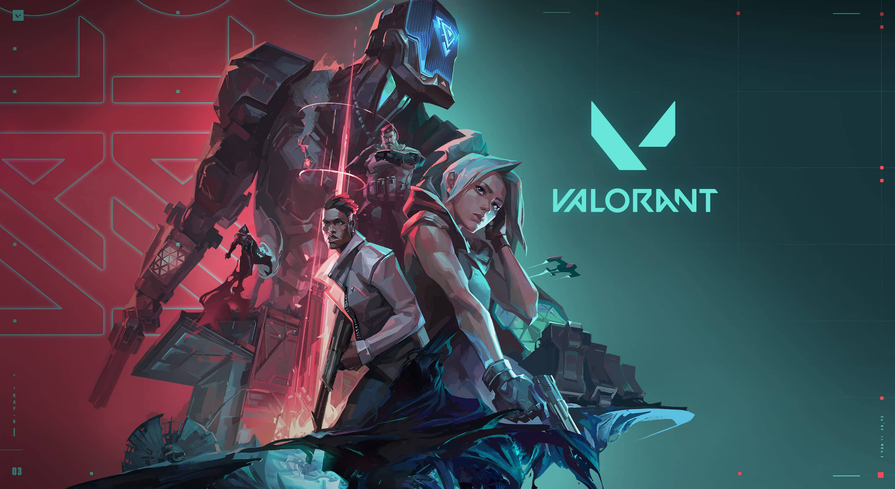 Valorant 桌布 壁紙 — Cyberpunk風格的Valorant角色身穿戰術裝備，在霓虹燈照亮的數位背景前準備就緒。