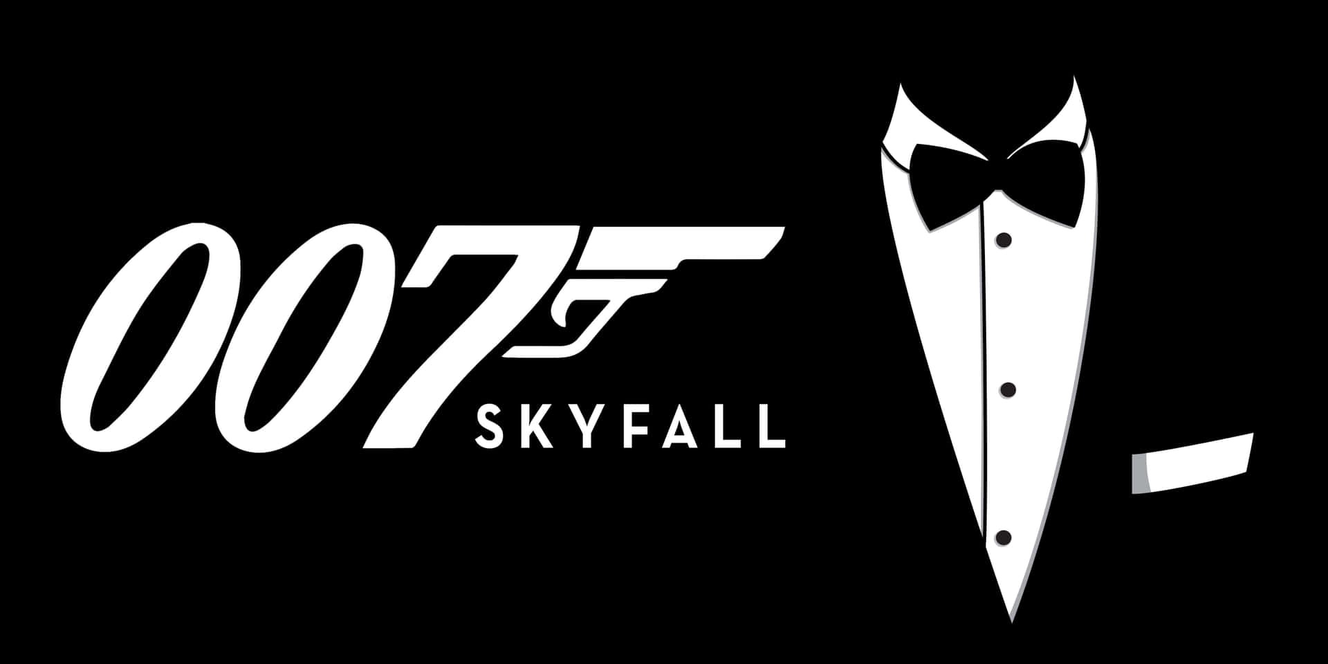  壁紙 — 大膽的白色詹姆士龐德007空降危機標誌和燕尾服剪影在純黑色背景上形成強烈對比。