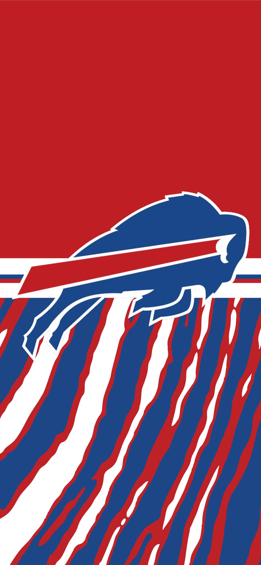  壁紙 — 一個大膽的 Buffalo Bills 標誌，在純紅色背景上有一隻藍紅條紋的衝鋒水牛。