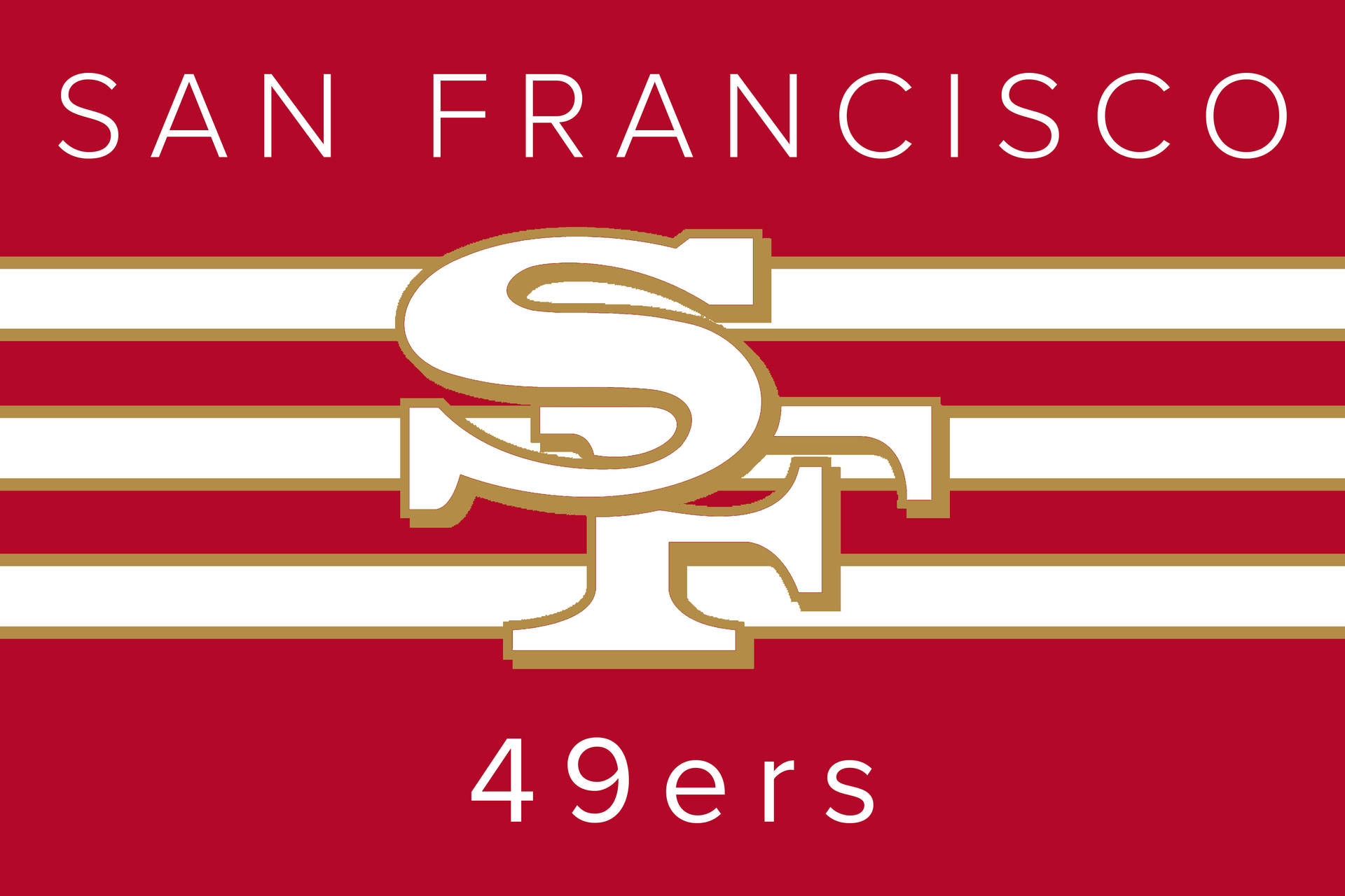舊金山 49 人 NFL 球隊標誌在紅白條紋背景上 — 49Ers 壁紙