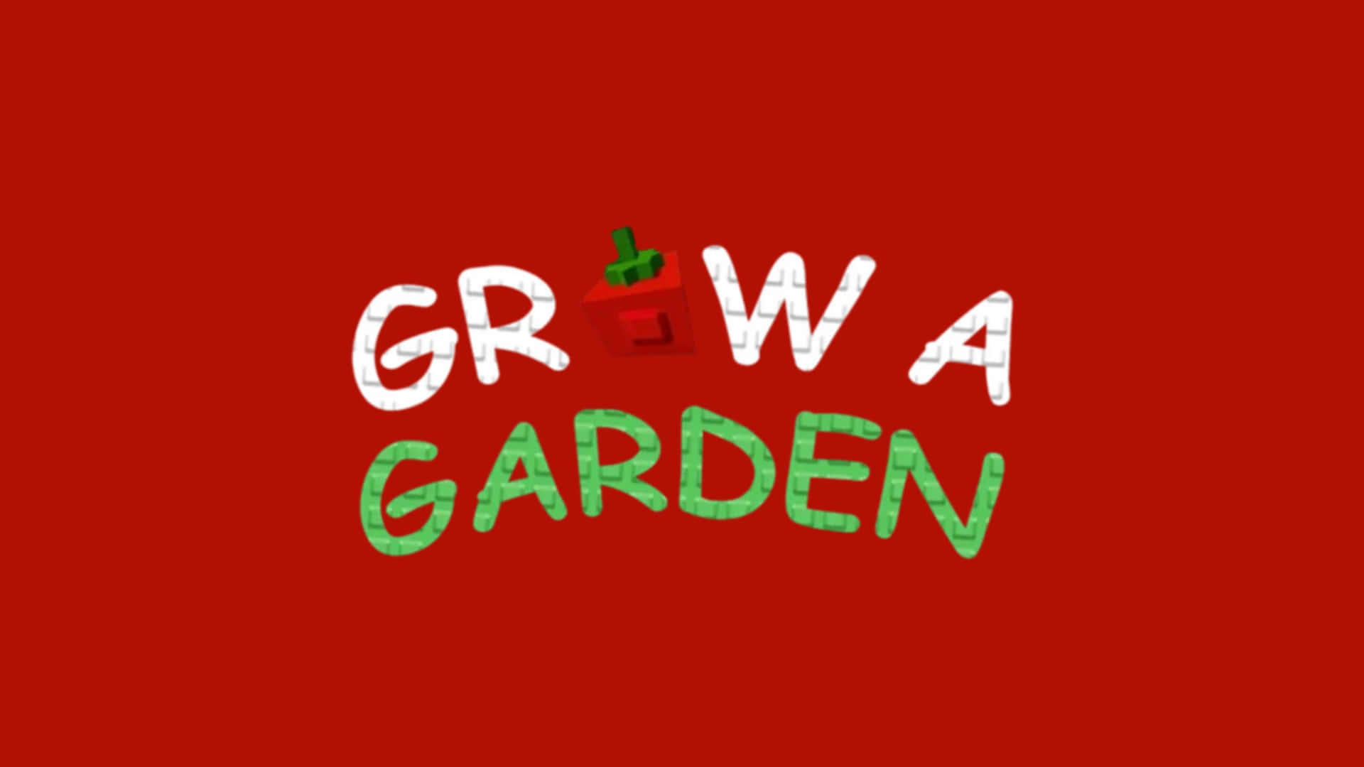  壁紙 — 大膽的紅色背景，帶有俏皮的白色和綠色文字，寫著「GROW A GARDEN」，並用紅椒代替字母O。