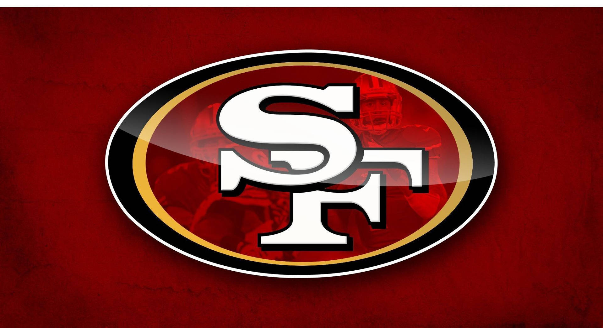 舊金山49人隊美式足球隊標誌，置於有紋理的紅色背景上。 — 49Ers 壁紙
