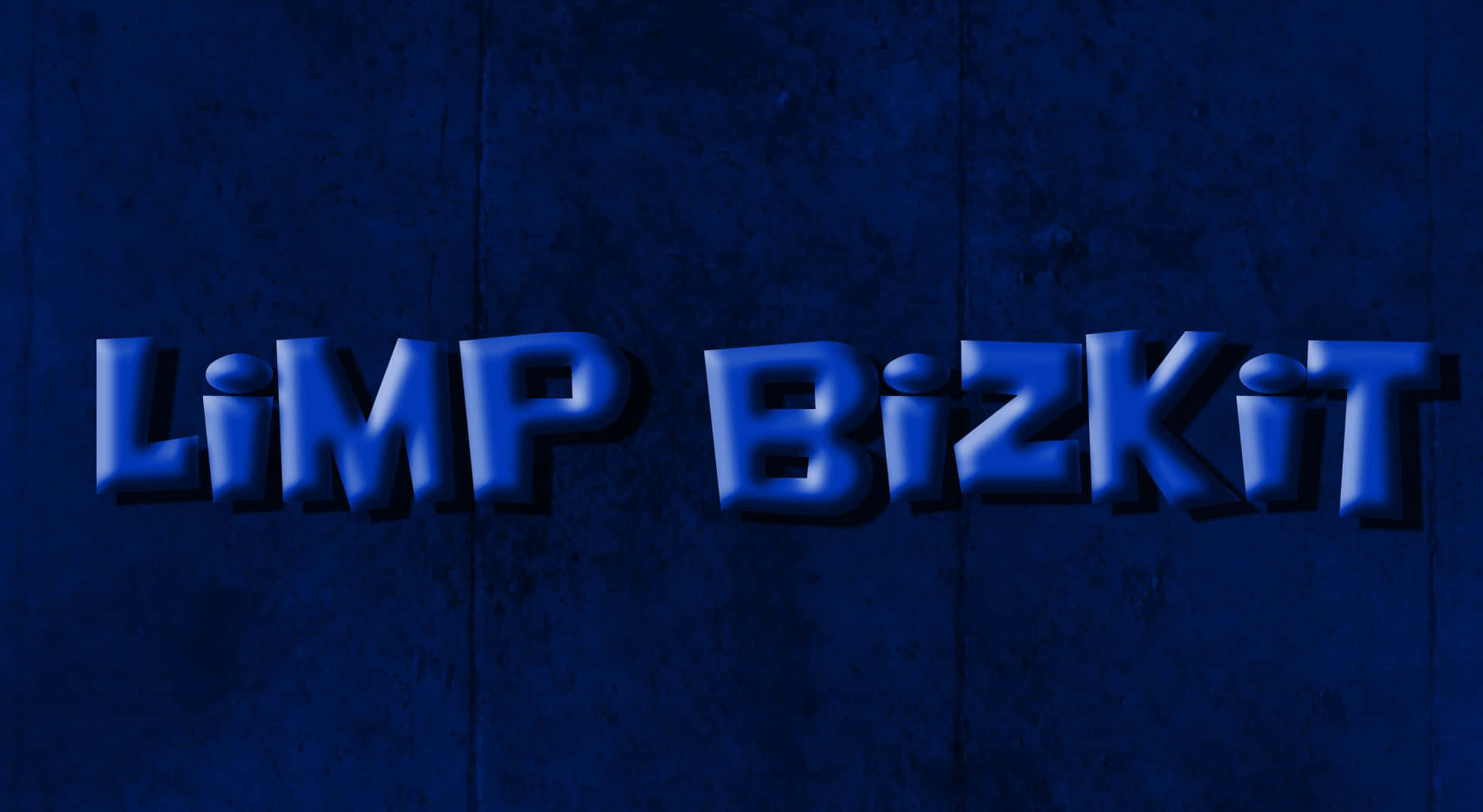  壁紙 — 大膽的藍色3D文字顯示LIMP BIZKIT，在紋理深藍色牆壁上投射出銳利的陰影。