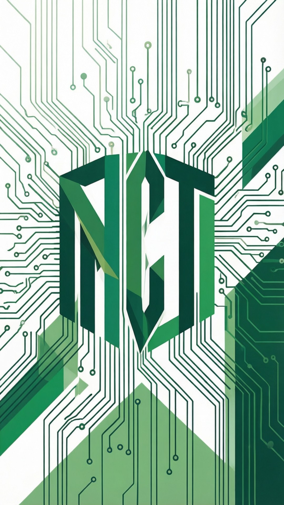 桌布 壁紙 — 大膽的綠色NCT標誌從複雜的電路板圖案中浮現，呈現數位科技設計。