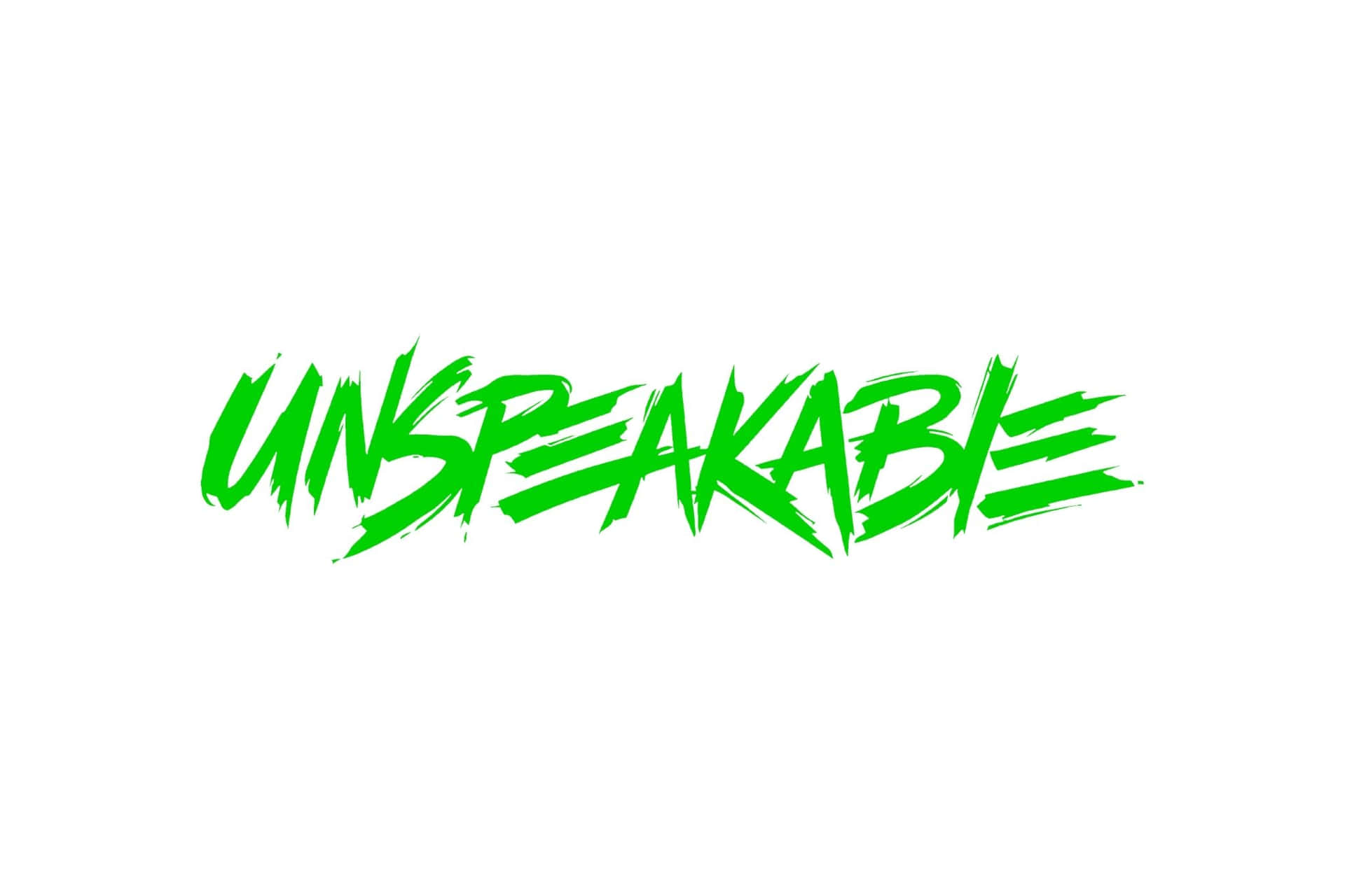 壁紙 — 大膽的綠色塗鴉風格文字，在純白背景上拼出「UNSPEAKABLE」。