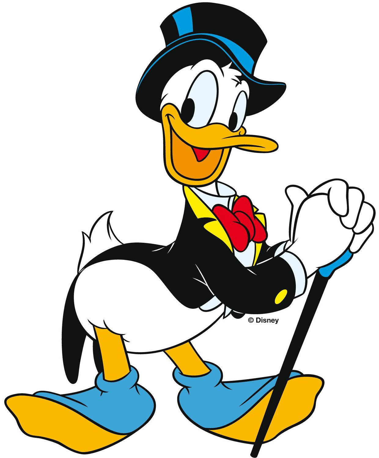 唐老鴨 桌布 壁紙 — Daffy Duck 戴著高帽和燕尾服，在白背景前微笑著拿著手杖。