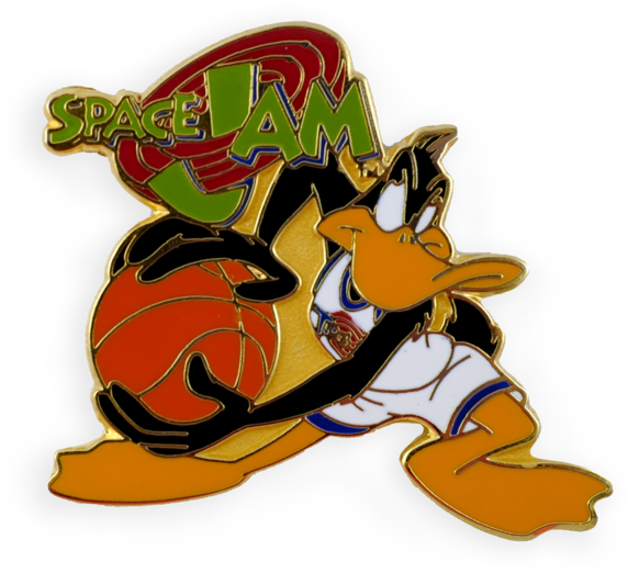 Film 桌布 壁紙 — Daffy Duck 穿著籃球服運球，上方有「SPACE JAM」標誌。