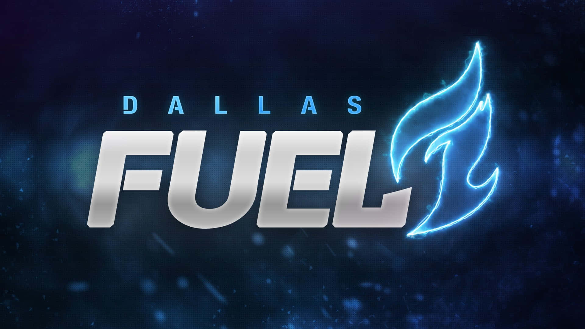 Overwatch League 桌布 壁紙 — Dallas Fuel 電競隊標誌在黑暗宇宙背景上閃耀著電光藍色火焰。