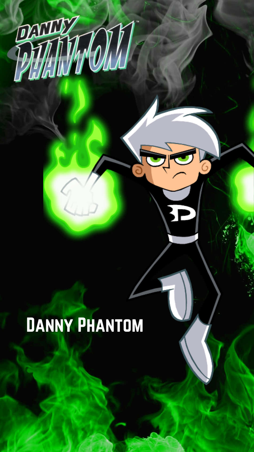 鬼魂 桌布 壁紙 — Danny Phantom 以鬼魂形態出現，帶有發光的綠色靈質和煙霧，背景為深色。