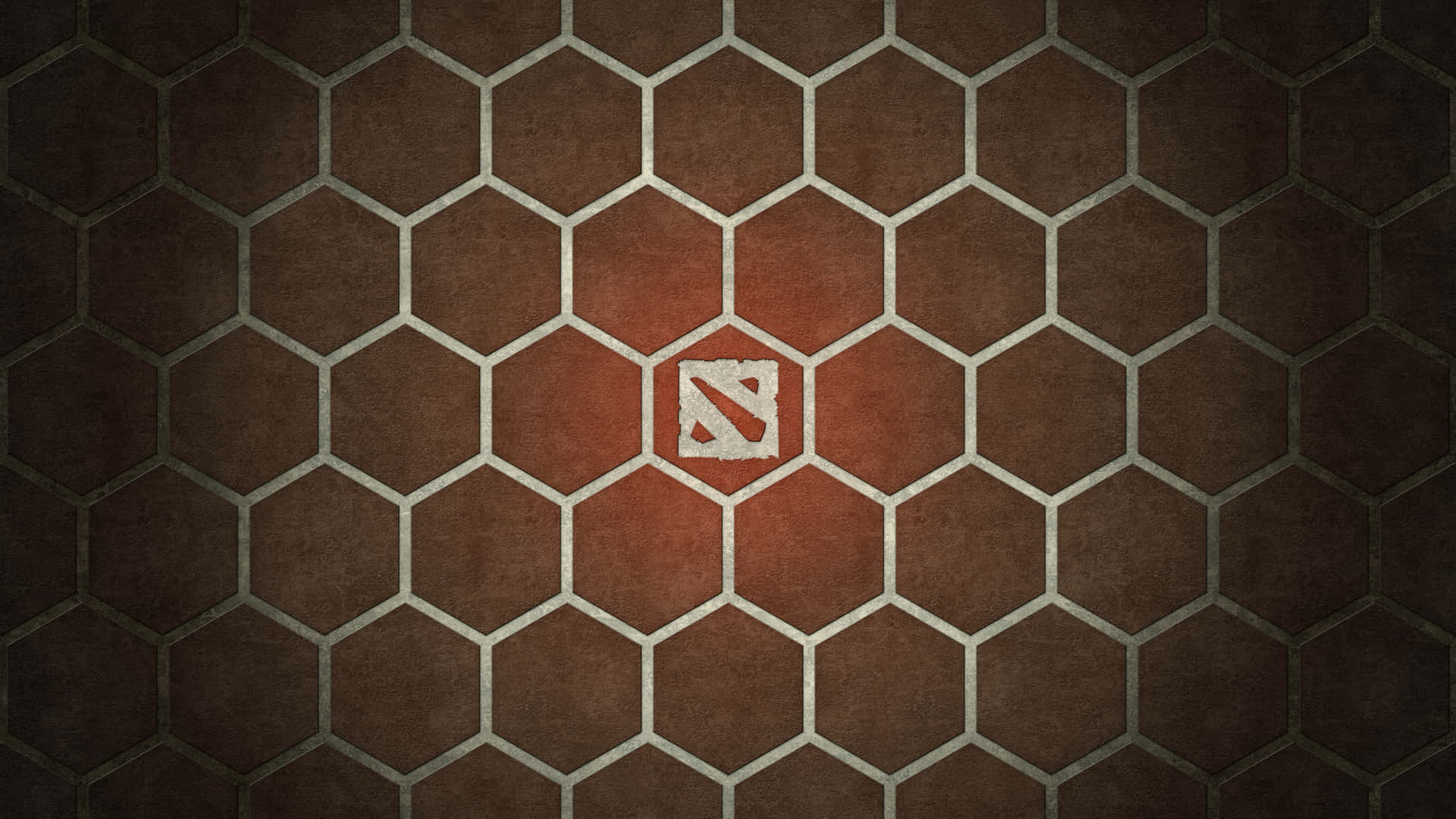 Dota 2標誌在六角形網格壁紙中心發光。 — 4K 壁紙