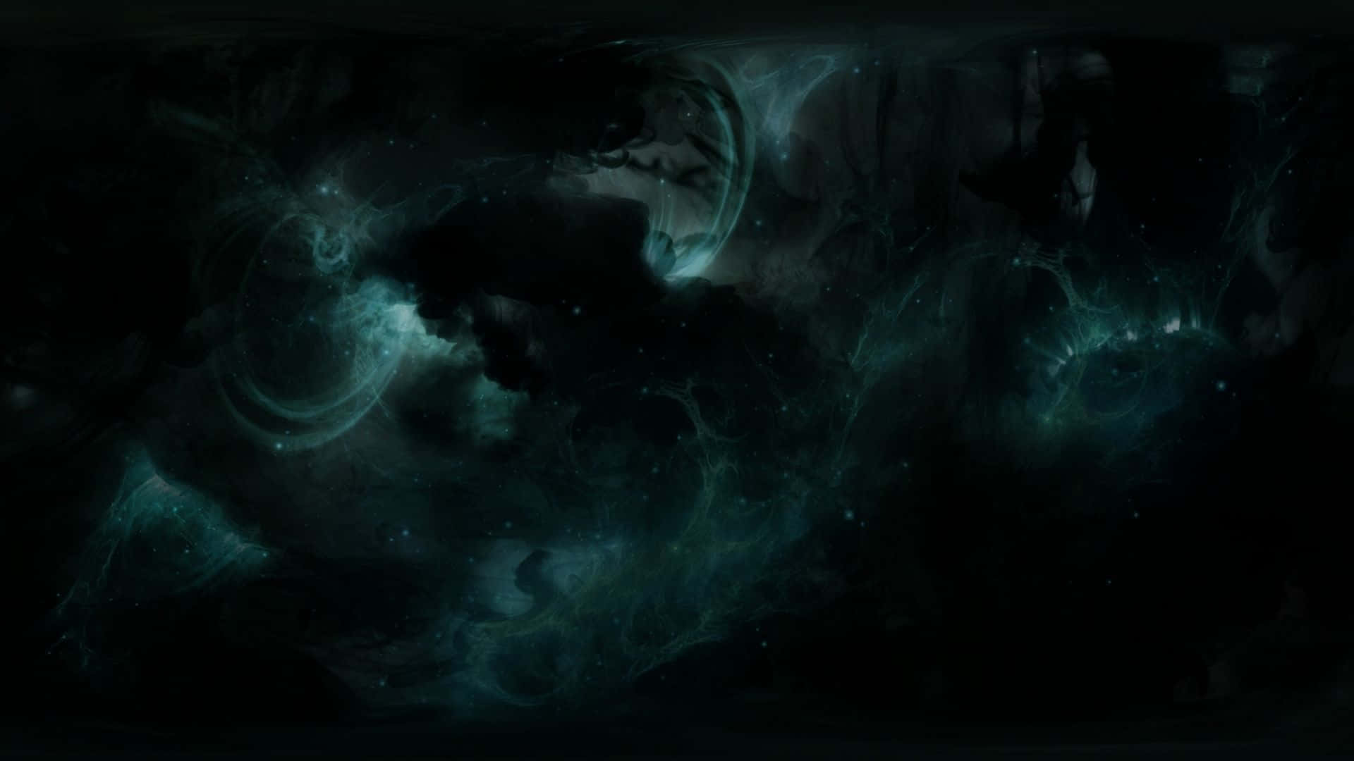 廣闊宇宙星雲，帶有旋轉的青綠色氣體和深空中的遙遠恆星。 — 宇宙 壁紙