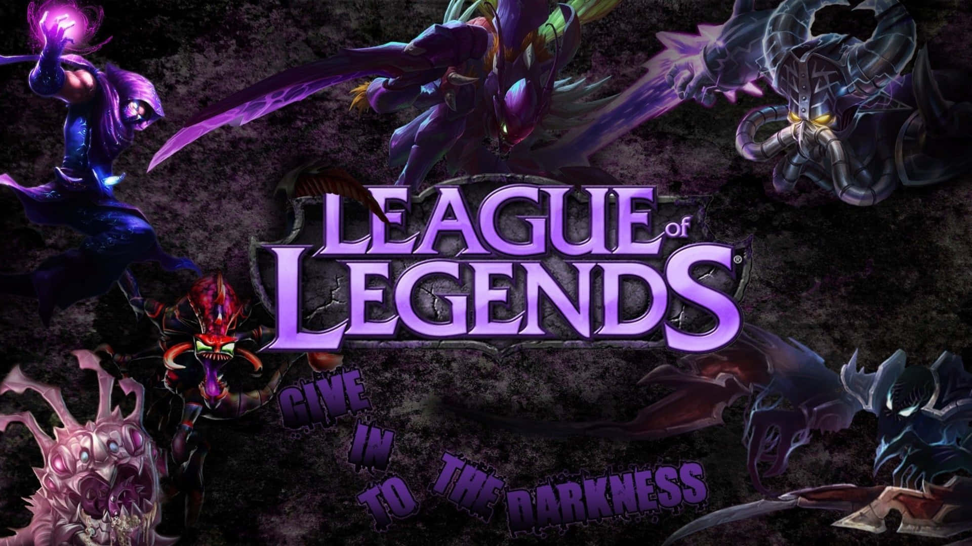 League of Legends 遊戲標題，周圍有黑暗奇幻角色。 — 4K 龍珠壁紙 壁紙