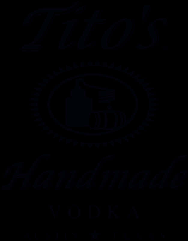Titos Vodka Logo 桌布 壁紙 — Tito's Handmade Vodka 的深色極簡標誌，黑色背景上帶有模糊的草書文字和酒桶標誌。