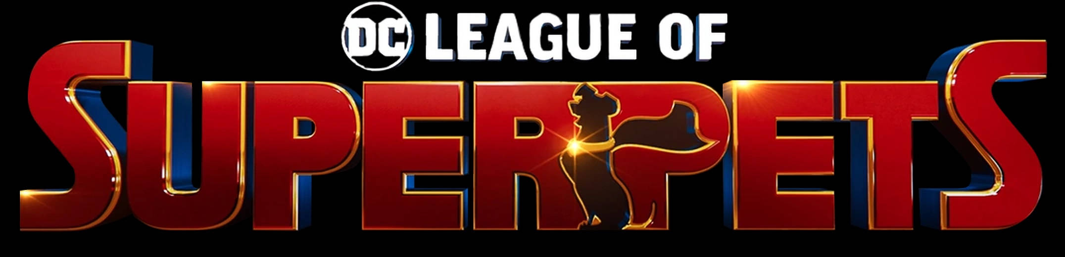 Dc 桌布 壁紙 — DC League of Super Pets 的醒目紅色3D標誌，字母S內有發光的狗剪影。