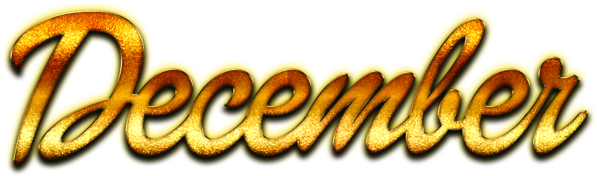 十二月 桌布 壁紙 — 「December」一詞以粗體金色閃亮草書呈現，帶有發光的黃色輪廓，背景為黑色。