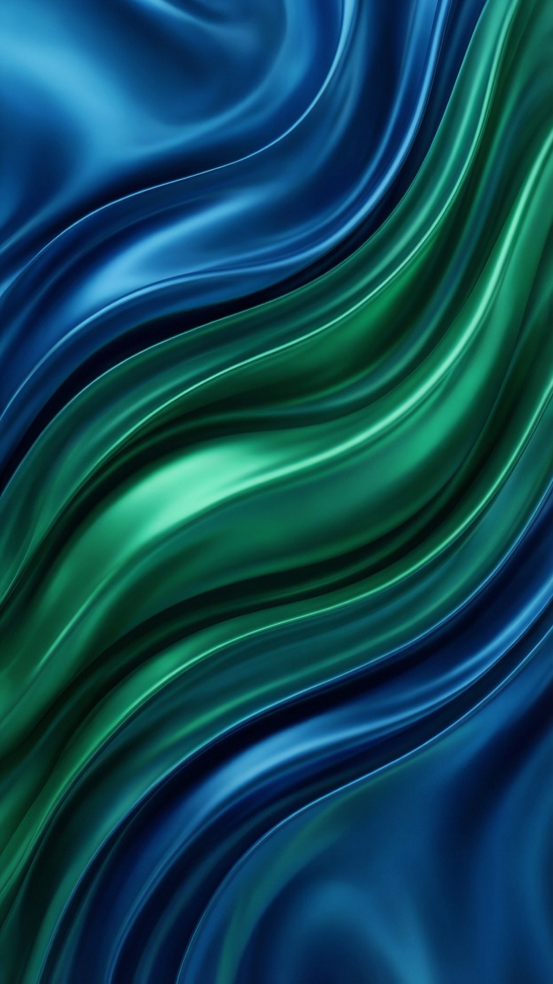 Wavy Team Colors 壁紙 — 深藍色和翡翠綠色的絲綢流體波浪在框架上泛起光澤高光。