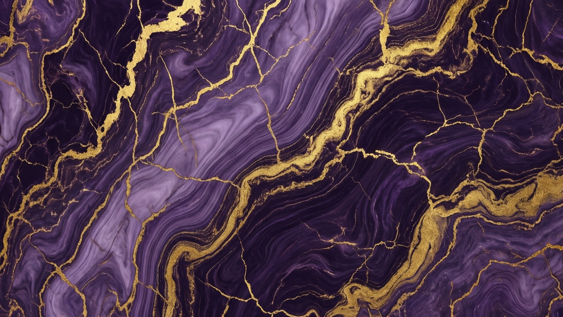 Periwinkle Gold Marble 壁紙 — 深紫色大理石與金色紋理流動，營造出華麗的抽象圖案。