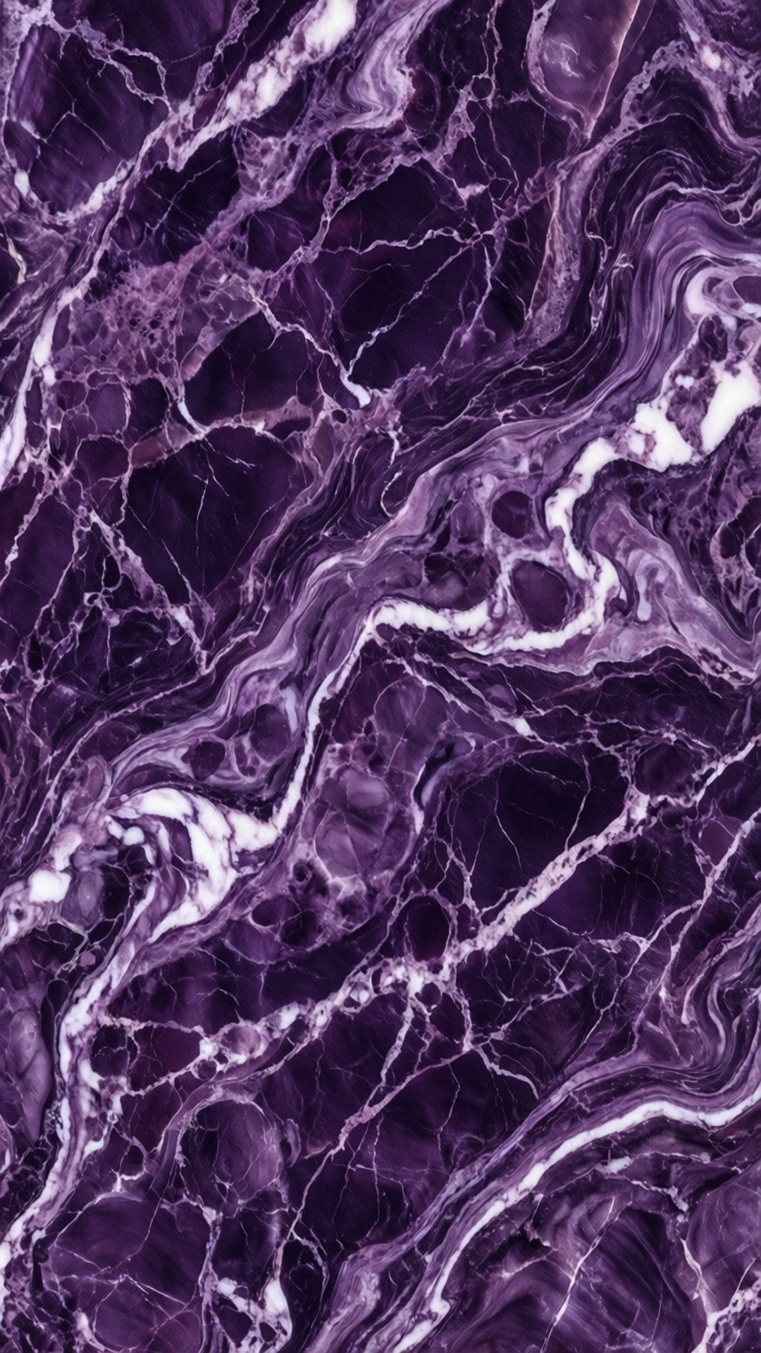 Violet Marble Swirl 壁紙 — 深紫色大理石，帶有漩渦狀白色紋理和光澤質感。