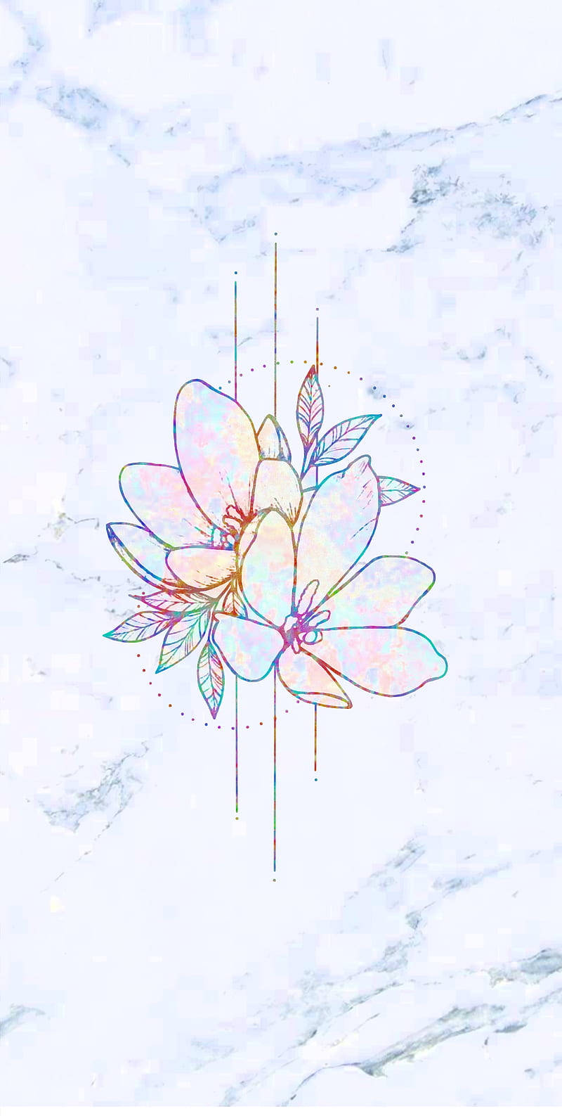 大理石背景上的全息花朵插圖 — Pastel 壁紙