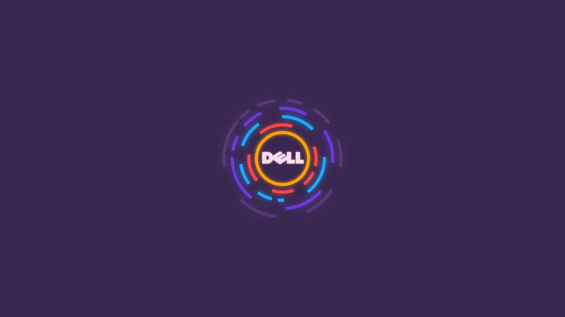 Dell 標誌在紫色背景上帶有發光的霓虹環。 — Dell 壁紙