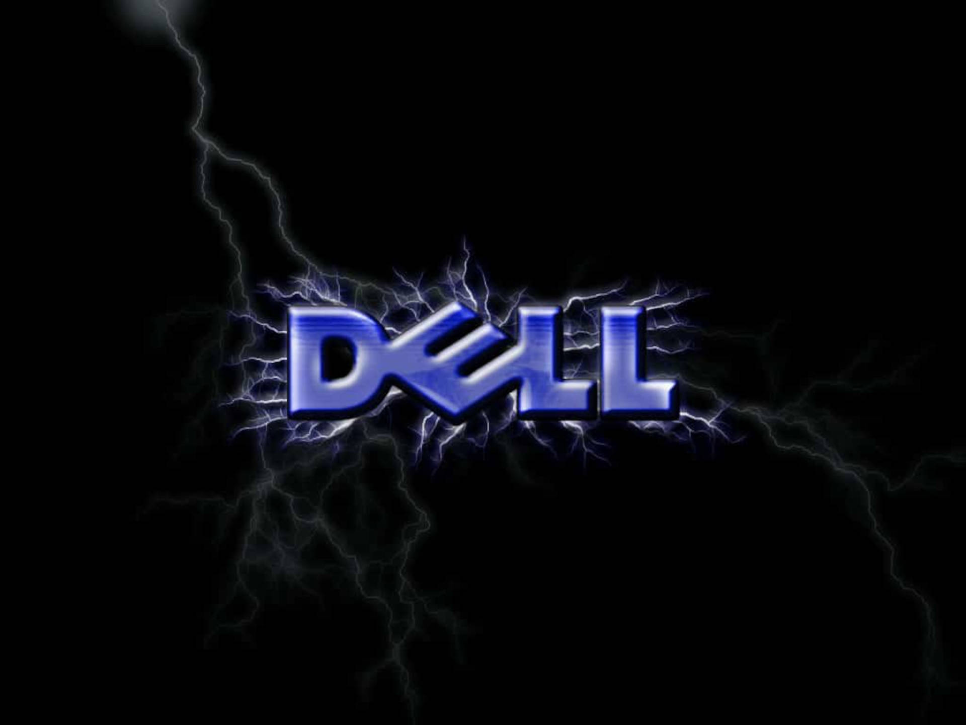 在黑色背景上被電光藍色閃電包圍的 Dell 標誌 — Dell 壁紙