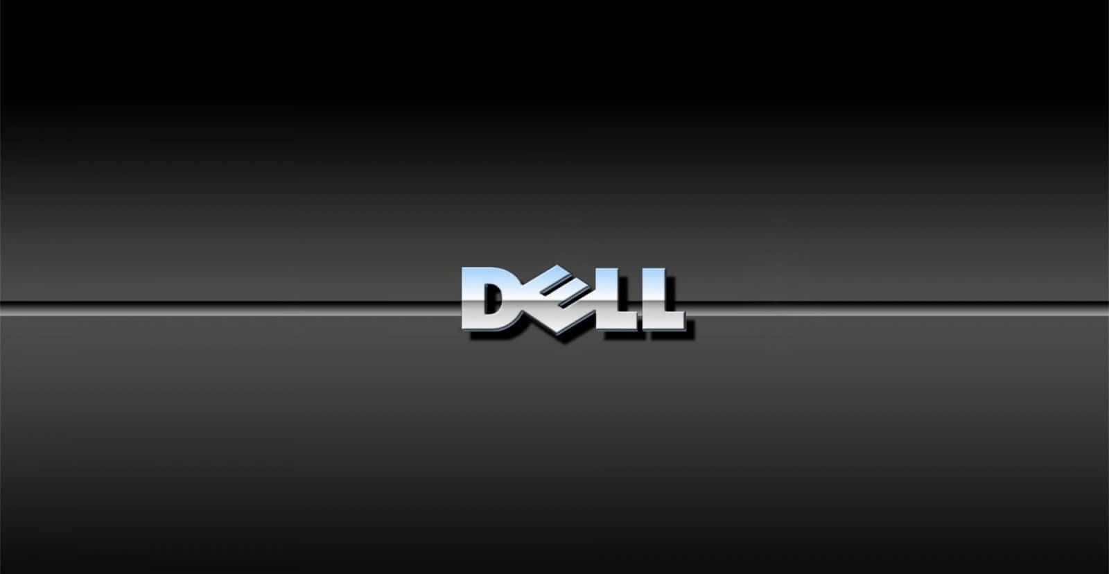 Dell 桌布 壁紙 — Dell 標誌在帶有水平線的時尚漸變黑色背景上閃耀著金屬銀色。