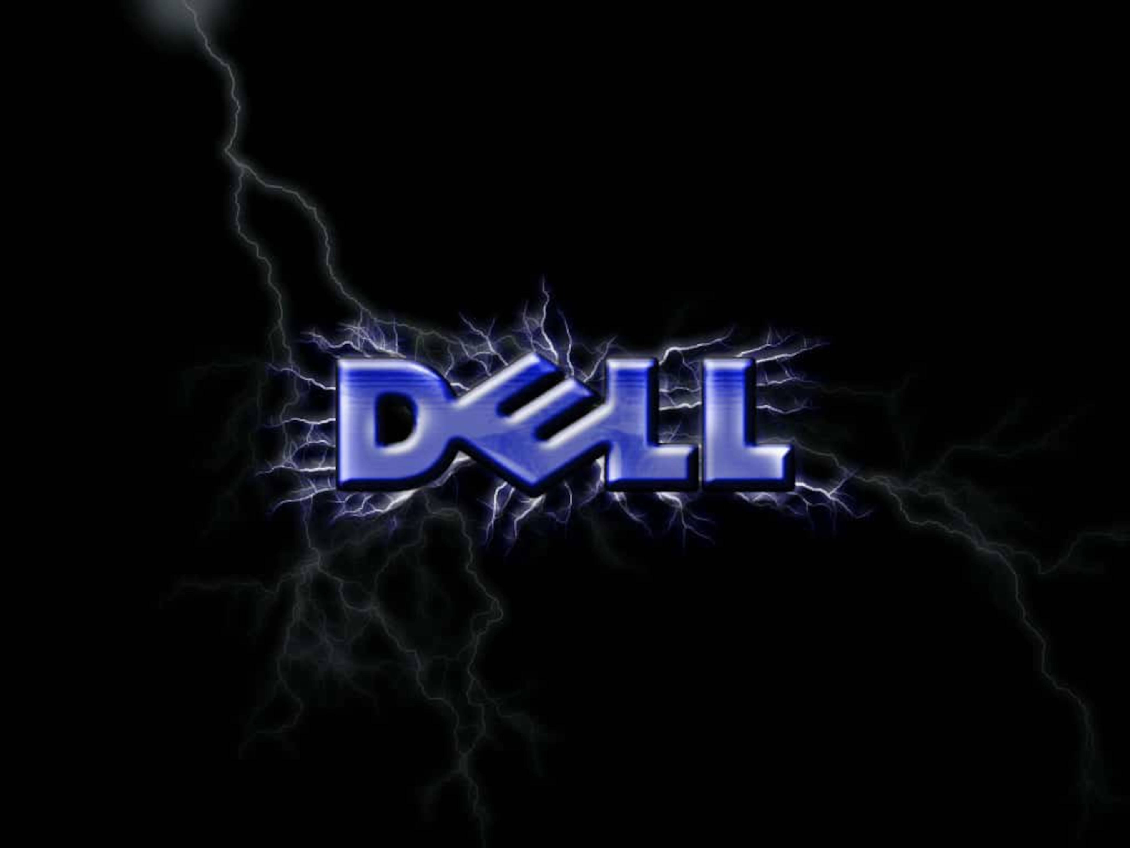 Vintage 桌布 壁紙 — Dell 標誌在純黑背景上閃耀著電光藍色閃電。
