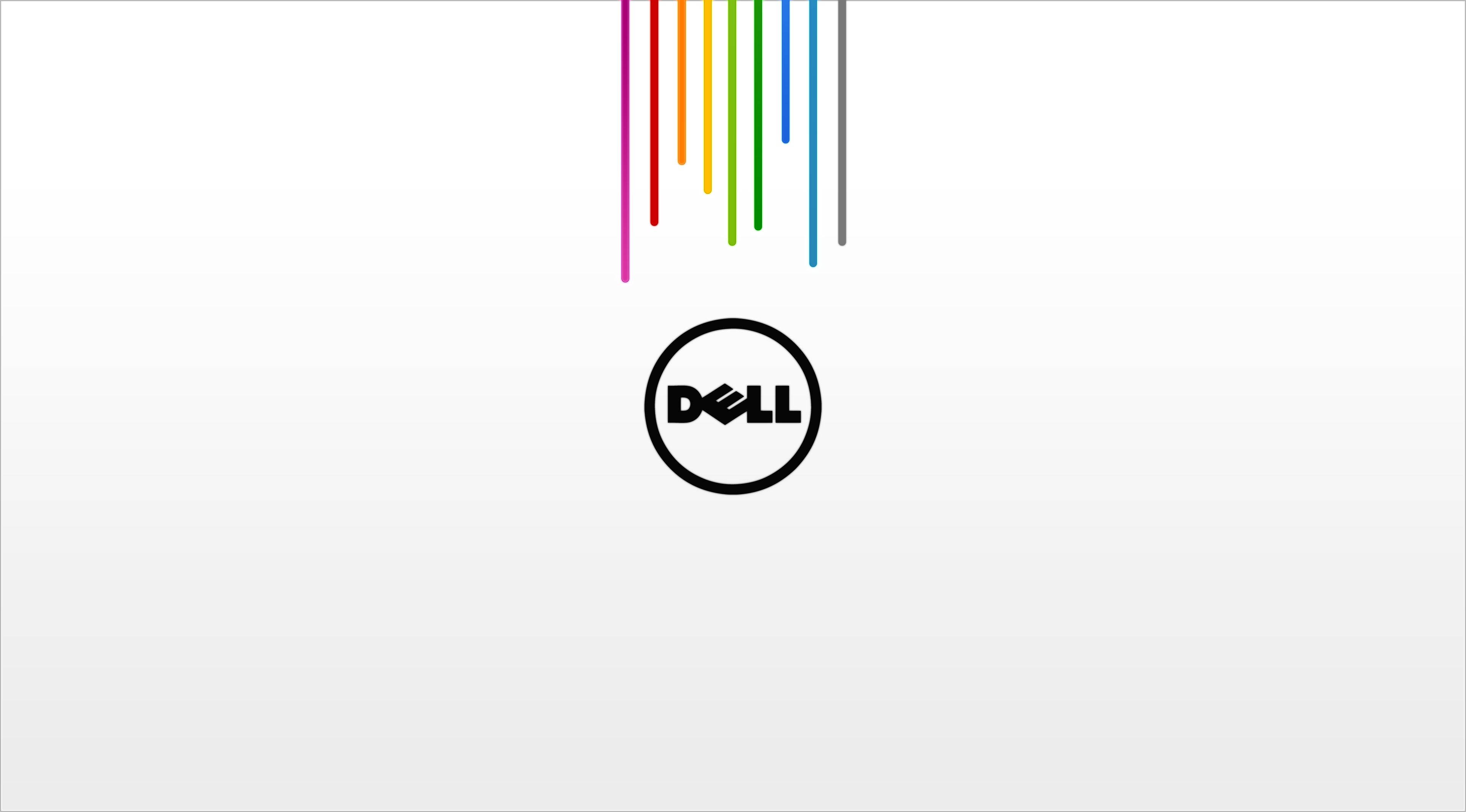 Dell 桌布 壁紙 — Dell 標誌居中，上方有彩色垂直線條滴落，背景為淺灰色漸變。