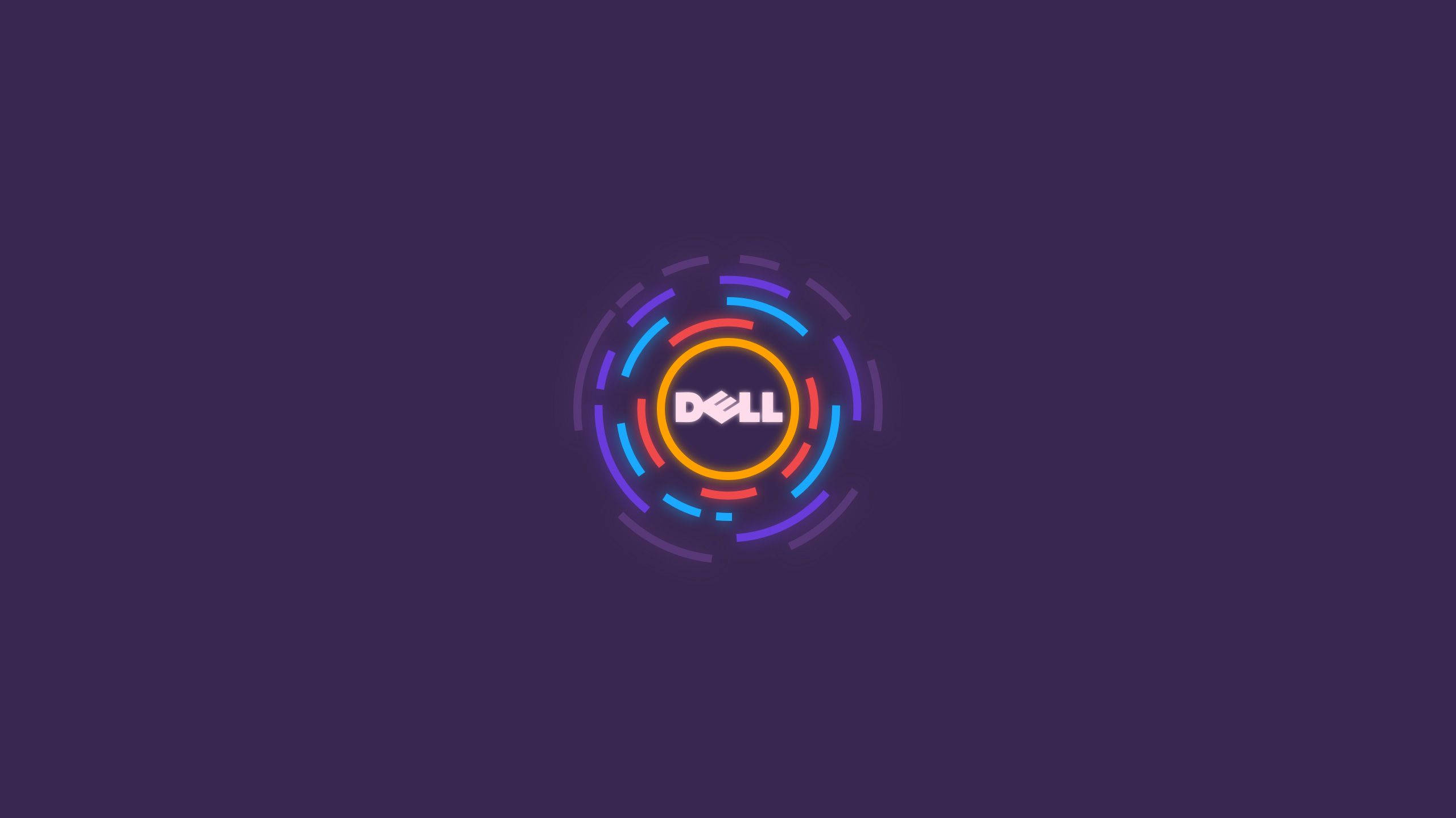 Dell 桌布 壁紙 — Dell 標誌居中於充滿活力的霓虹環中，背景為深紫色。