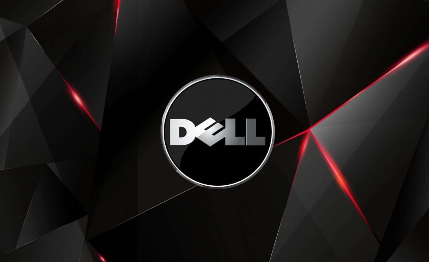 Dell 桌布 壁紙 — Dell 標誌居中於黑色幾何背景上，帶有發光的紅色光條。