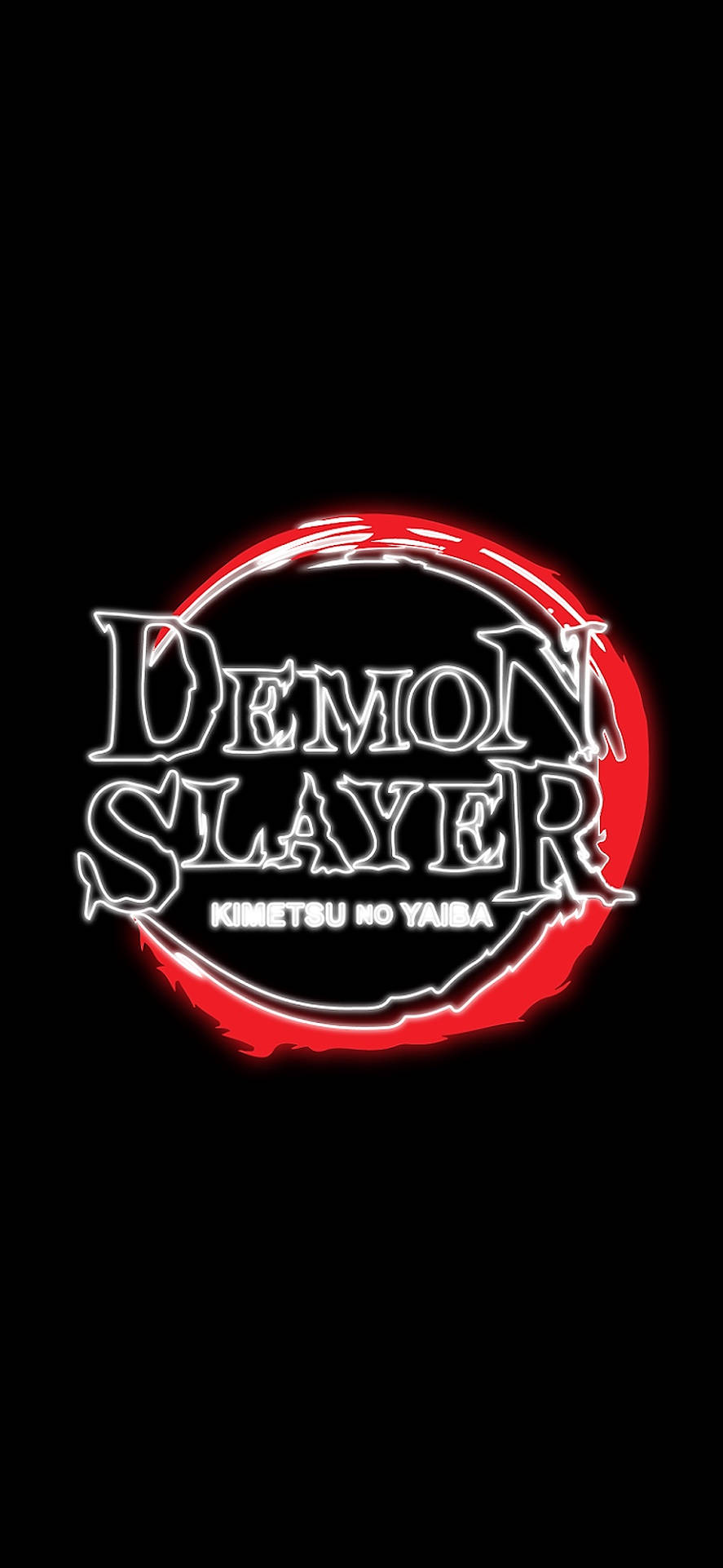 鬼滅之刃標誌 桌布 壁紙 — Demon Slayer 標誌在純黑背景上以火紅色的圓圈發光。