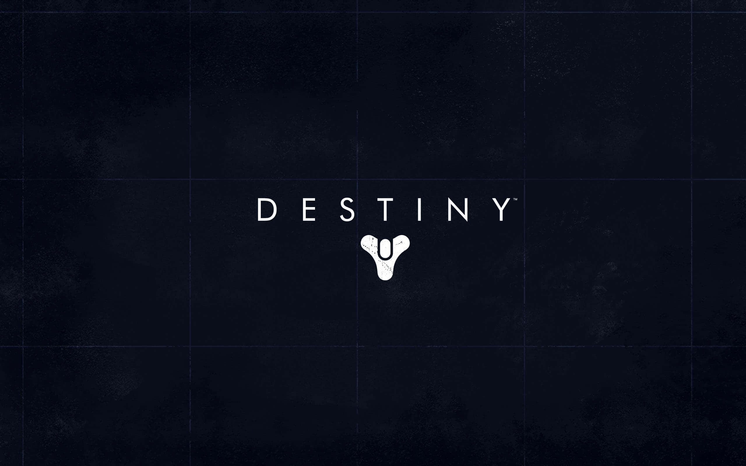 電玩遊戲 桌布 壁紙 — Destiny 標誌以白色文字和符號居中顯示在帶有微弱網格線的深色紋理背景上。