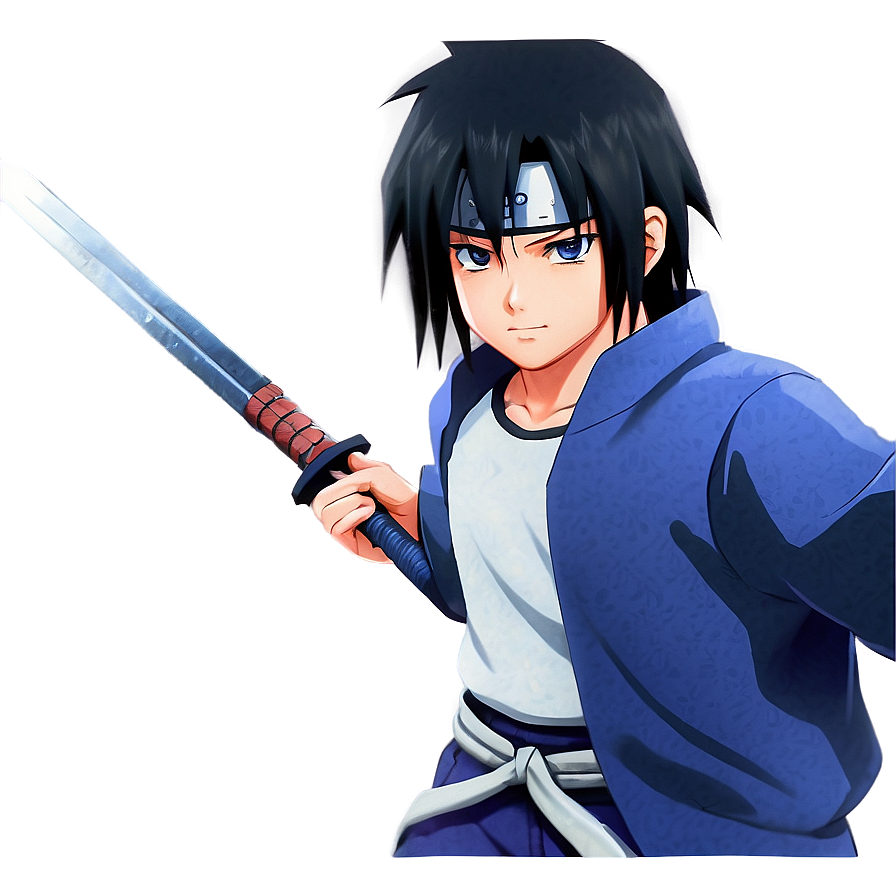 動漫忍者手持發光劍，表情嚴肅 — Sasuke 壁紙