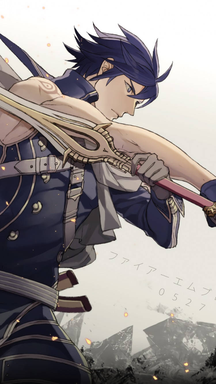 身穿暗色盔甲的動漫戰士揮舞著一把發光的劍，火花四濺。 — Fire Emblem Warriors 壁紙
