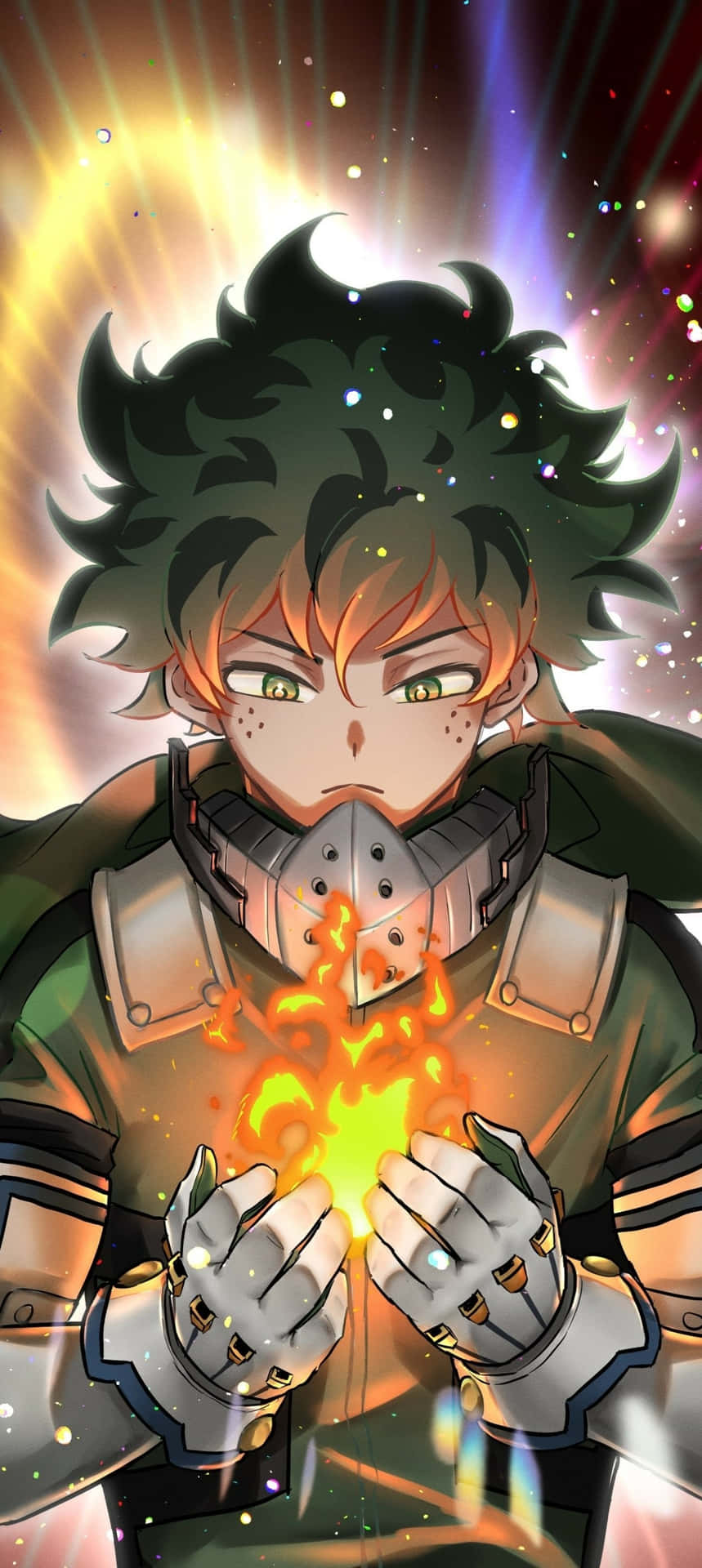 身著盔甲的動漫角色在繁星點點的宇宙背景下用手創造火焰。 — Fire Emblem Warriors 壁紙