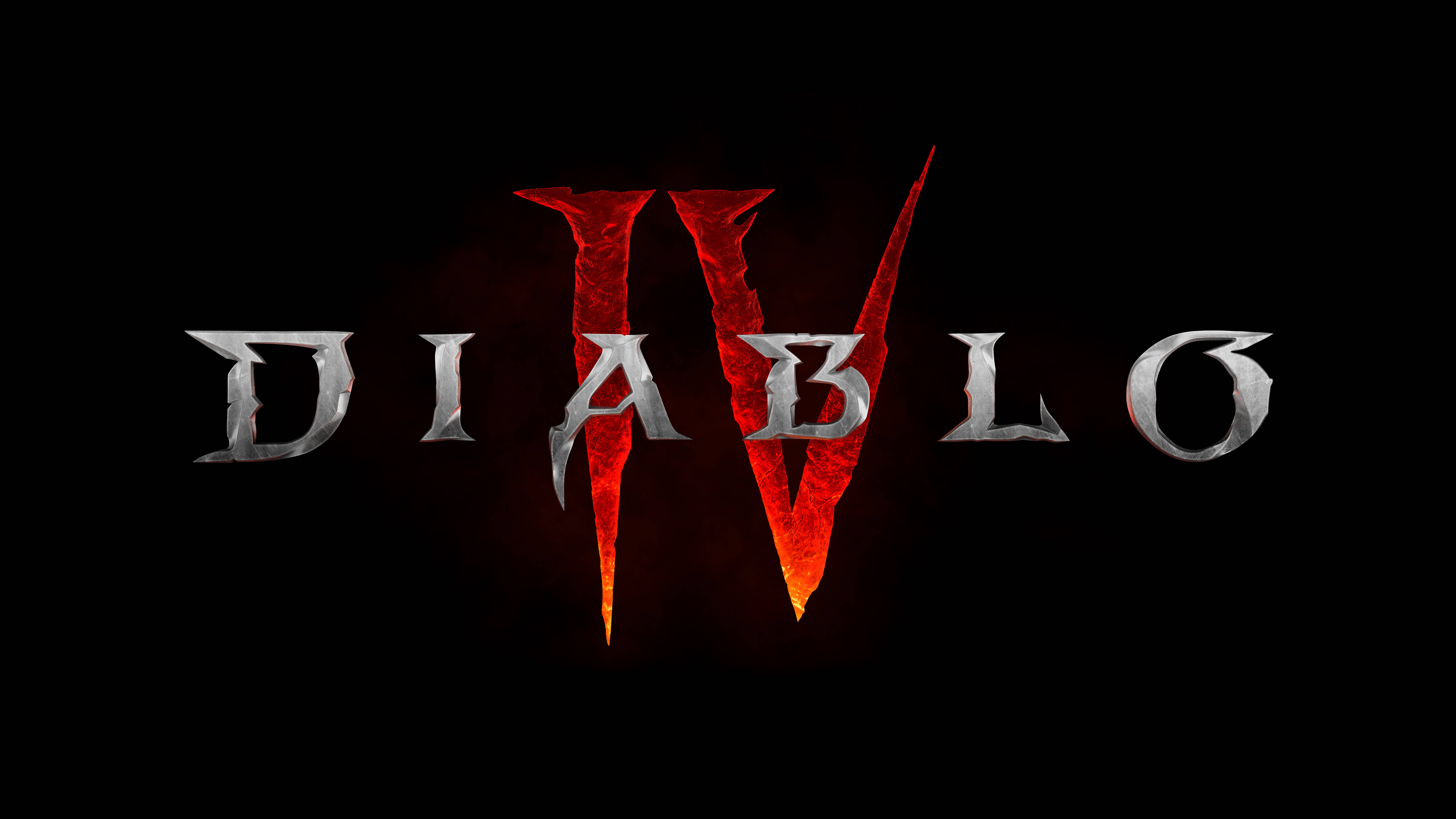 暗黑破壞神4 桌布 壁紙 — Diablo IV 標誌在純黑背景上散發出火紅的能量，投射出陰森的金屬陰影。