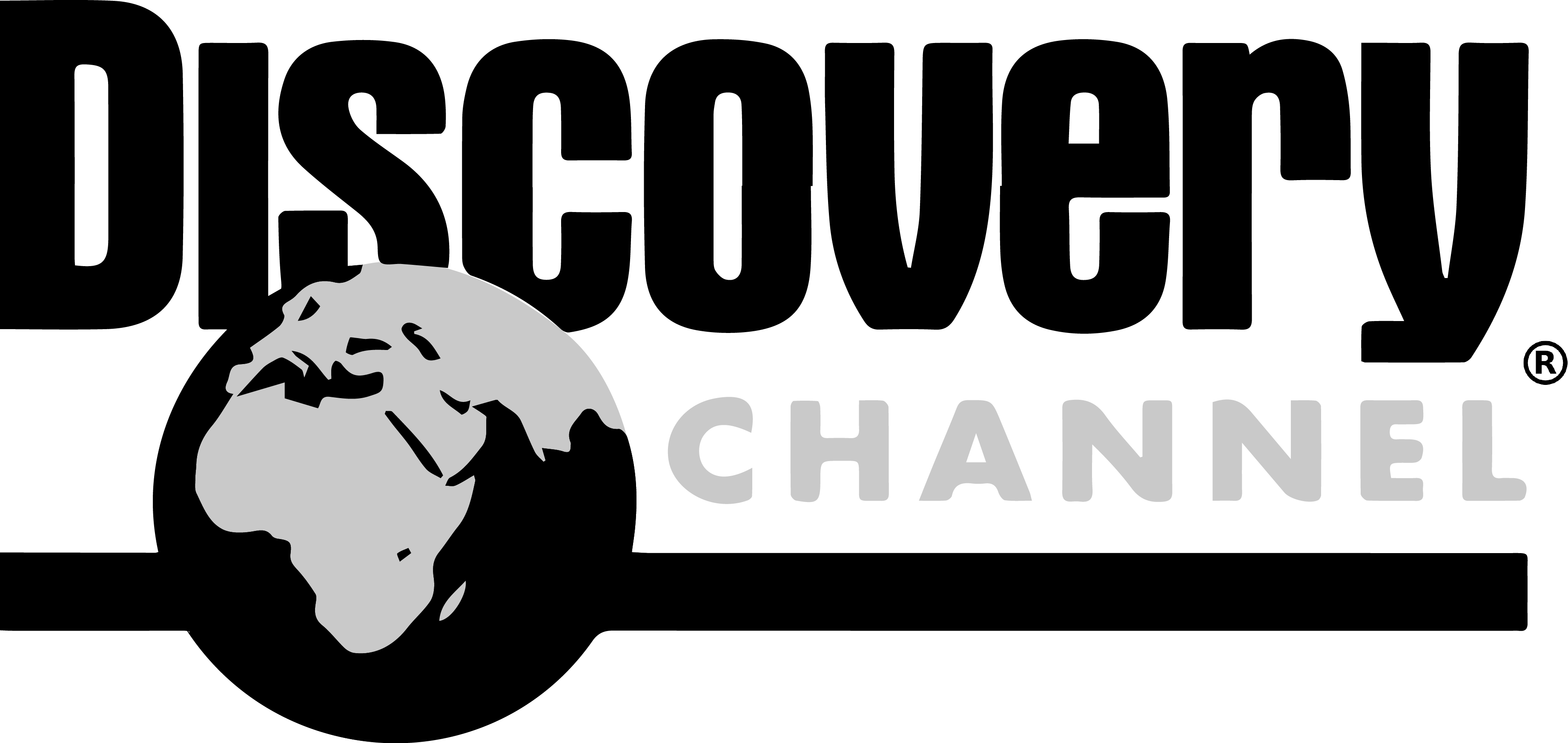標誌 桌布 壁紙 — Discovery Channel 標誌，包含粗體黑色文字和一個可見非洲的灰色地球儀。