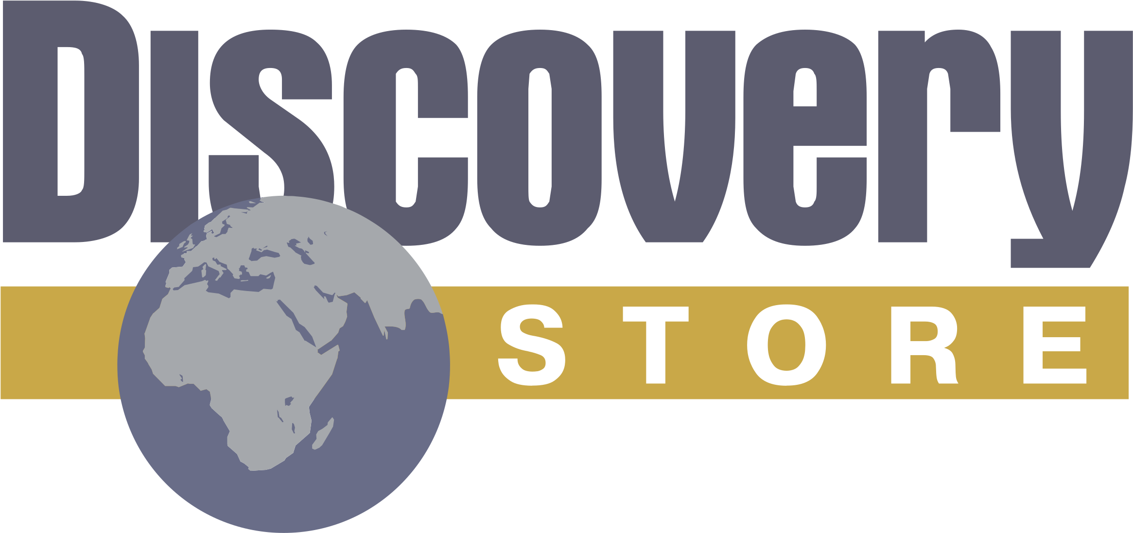 標誌 桌布 壁紙 — Discovery Store 標誌，展示一個灰色地球儀，非洲可見，並在黑色背景上有粗體文字。