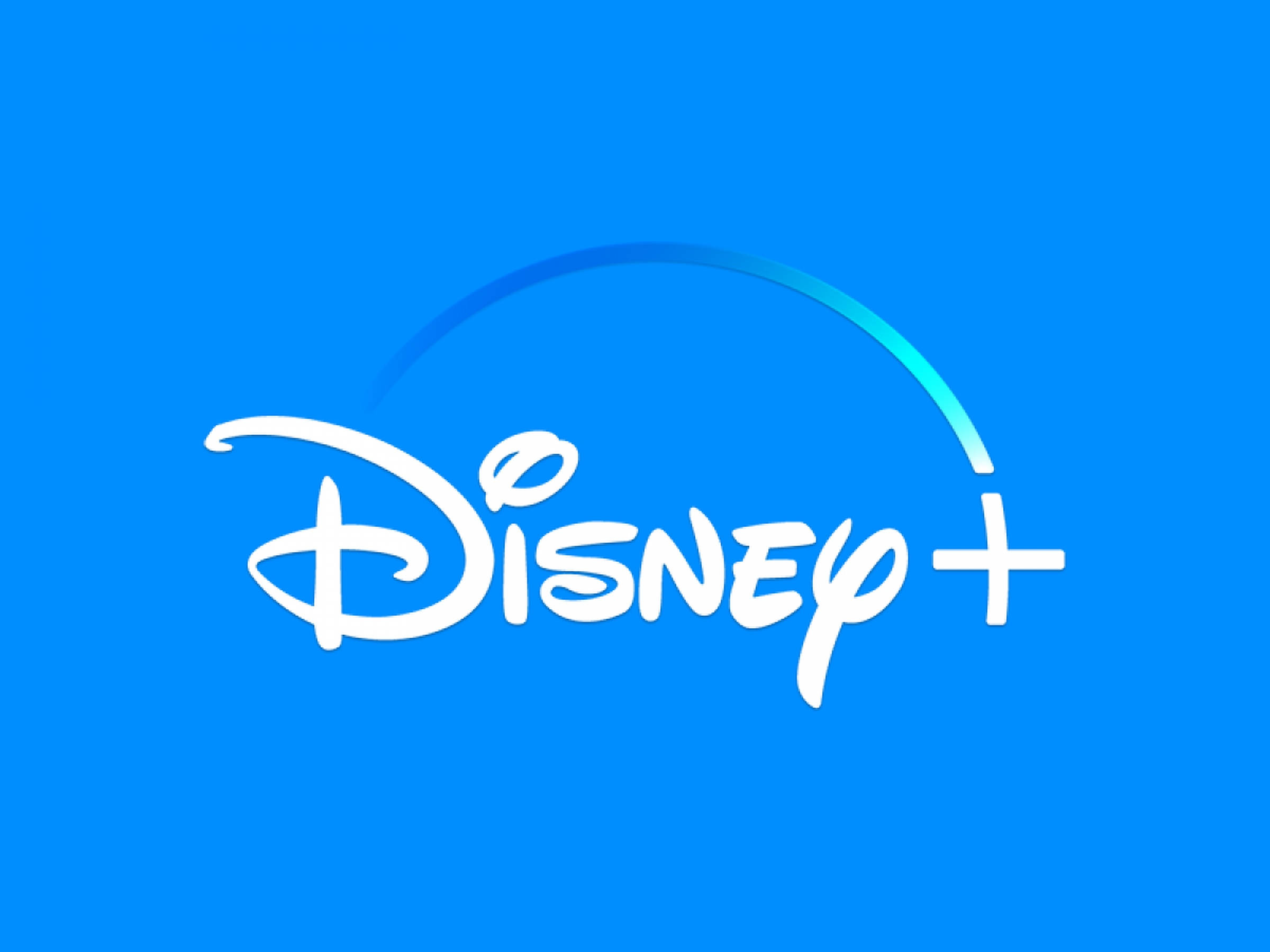 Disney Logo 桌布 壁紙 — Disney+ 標誌以白色字體和加號居中顯示在鮮豔的藍色漸變背景上。