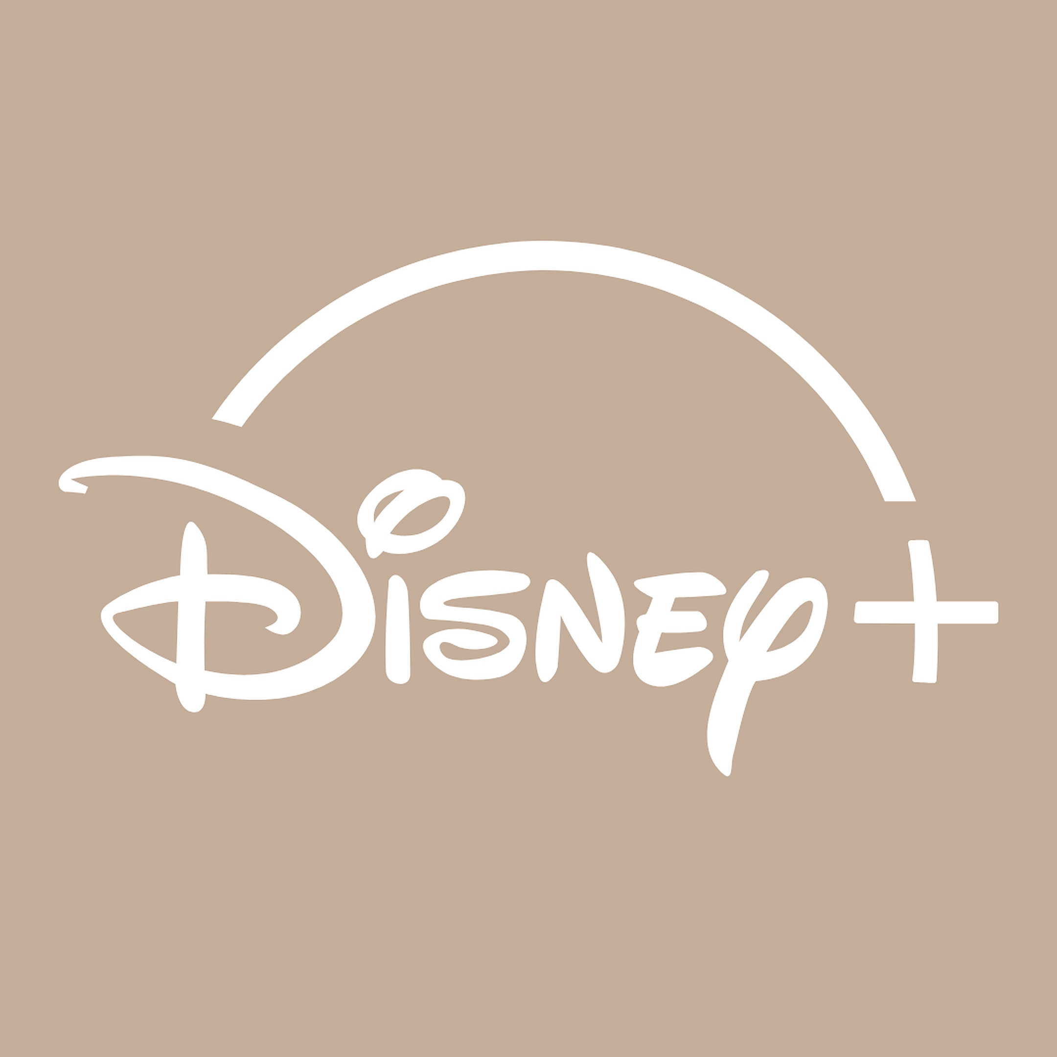 Disney Logo 桌布 壁紙 — Disney+ 標誌以白色字體和弧線呈現，背景為純米色。