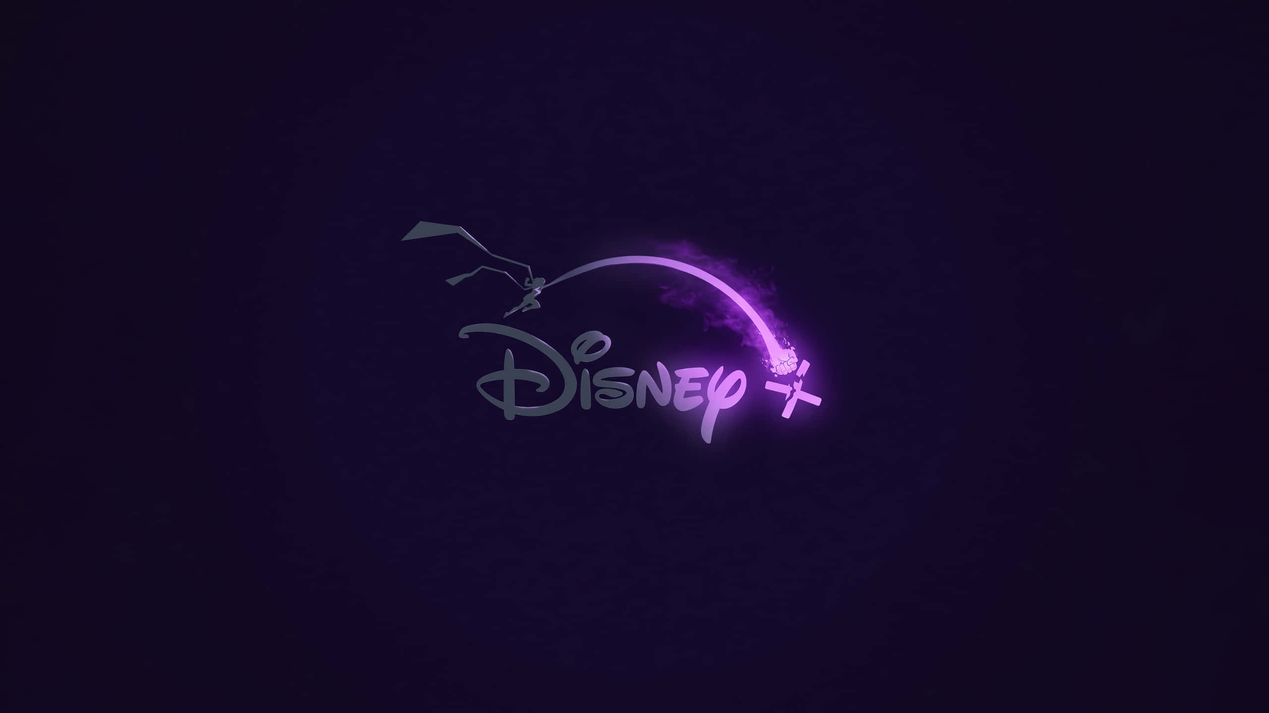 迪士尼 桌布 壁紙 — Disney+ 標誌在深色紋理背景上發出紫色霓虹光。
